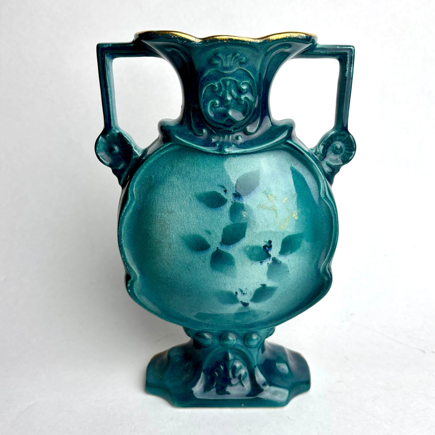 Antique English Mantel Vase with Hand-Painted Roses – 19cm
