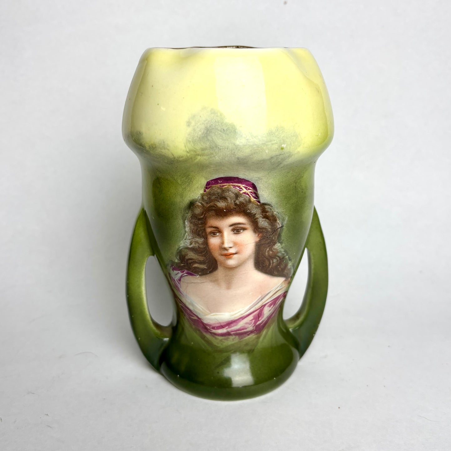 Set of 3 Antique English Vases – Florals & Portrait (17cm Tallest)