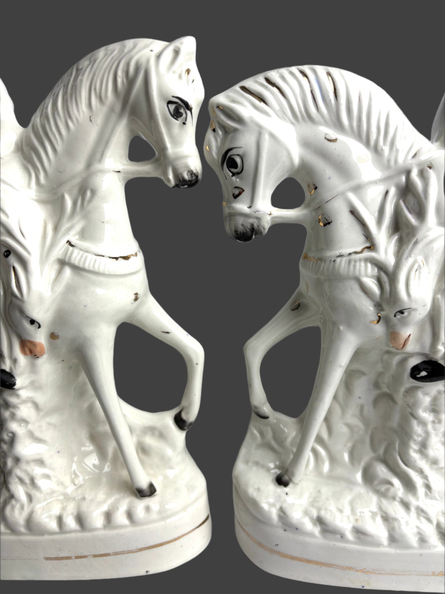 Pair of Antique Victorian Staffordshire Scottish Highlander Hunters on Horseback