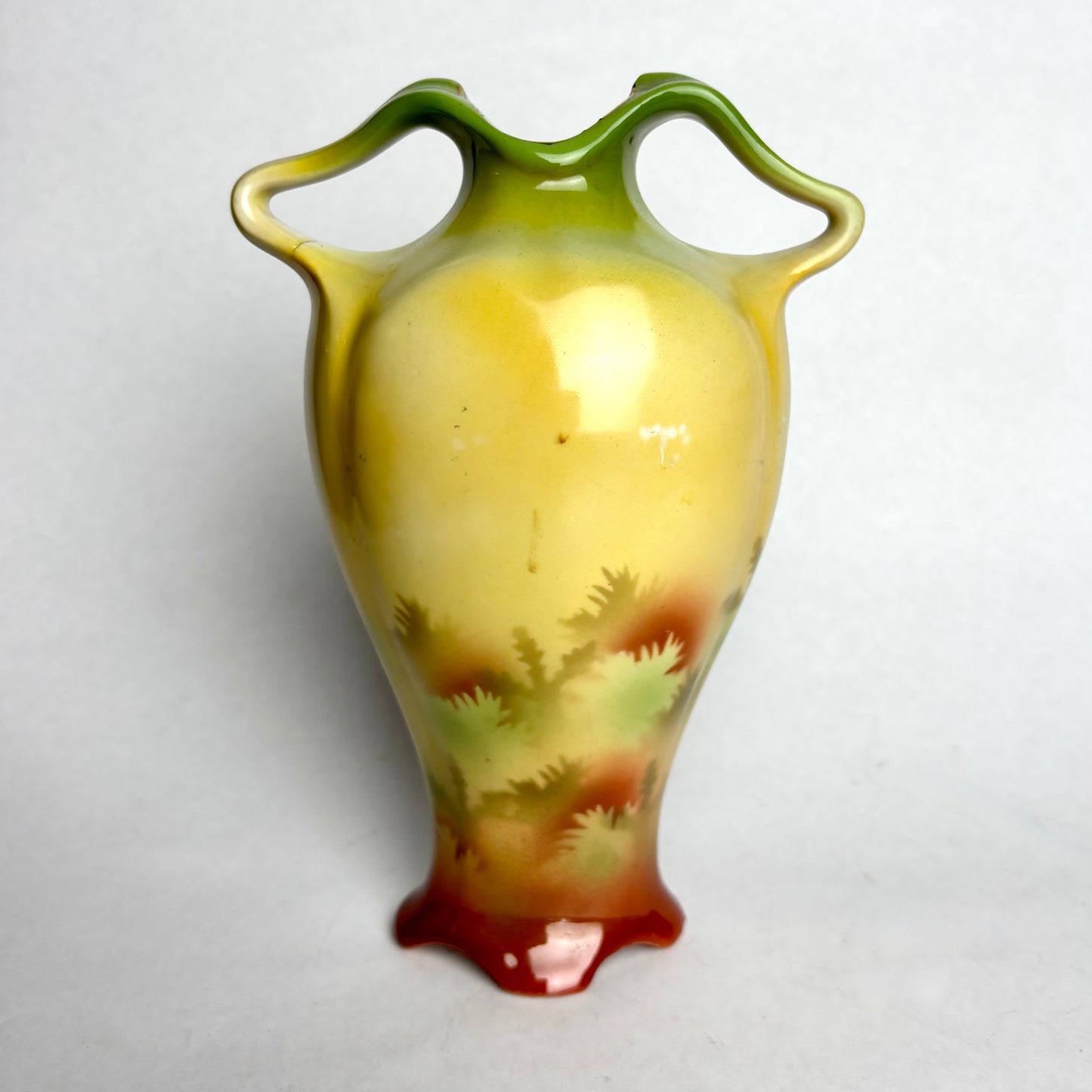 Antique Colonial Scene Vase – Twin Handles, Sunset Glaze (18cm)