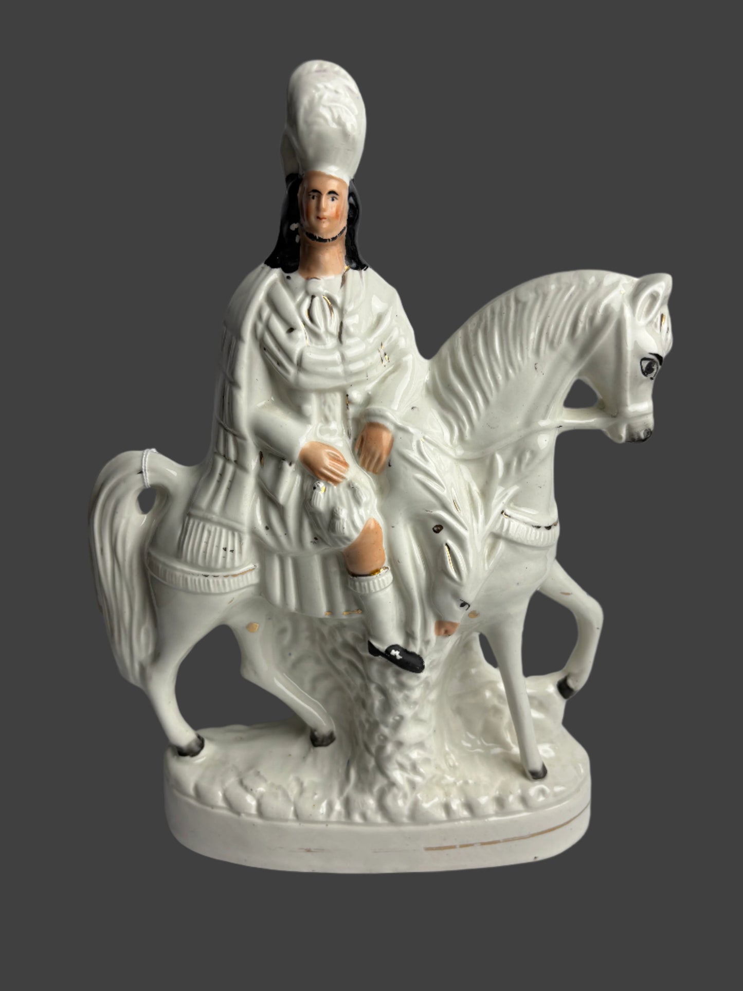 Pair of Antique Victorian Staffordshire Scottish Highlander Hunters on Horseback