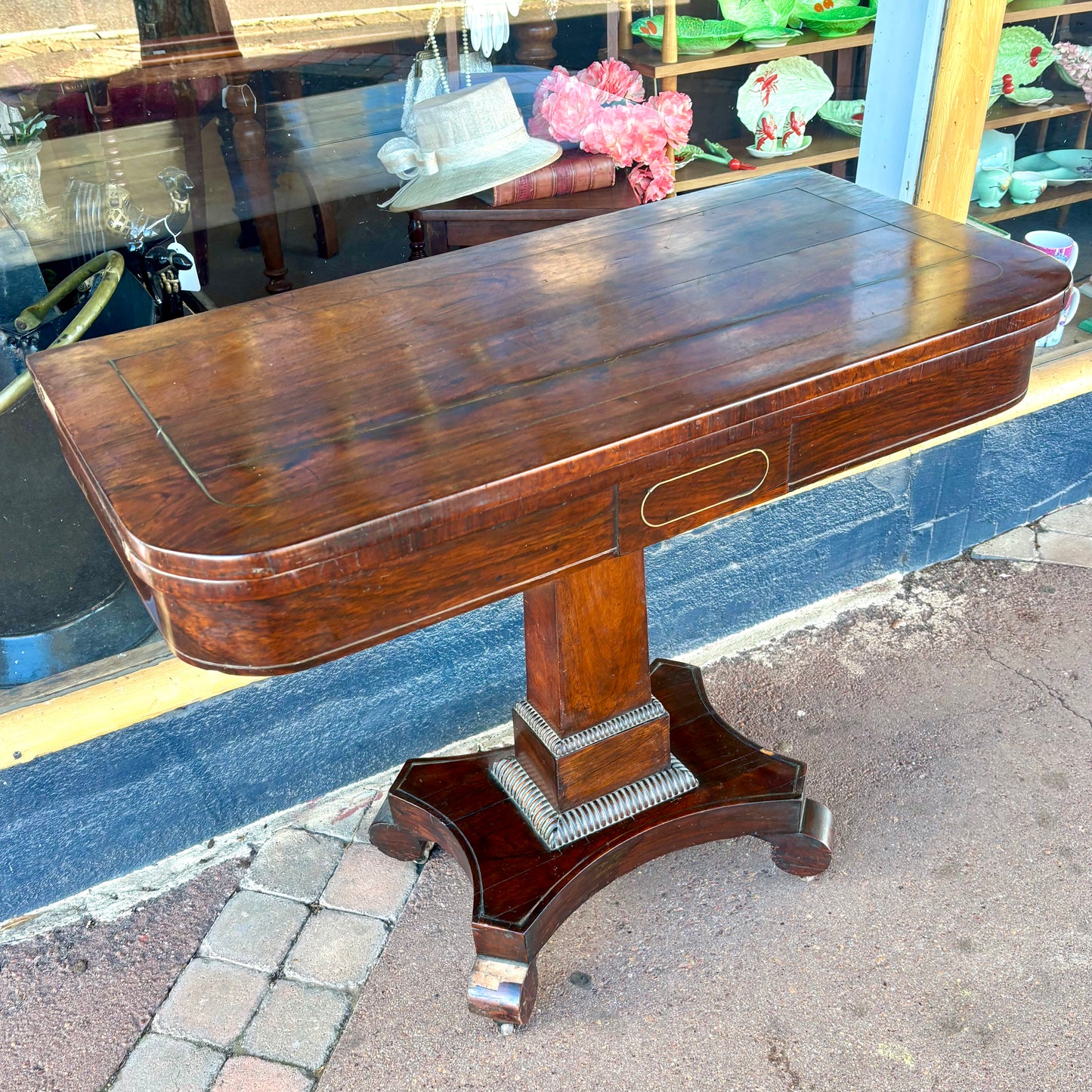 Victorian Mahogany Card Table with Brass Inlay – c.1830s