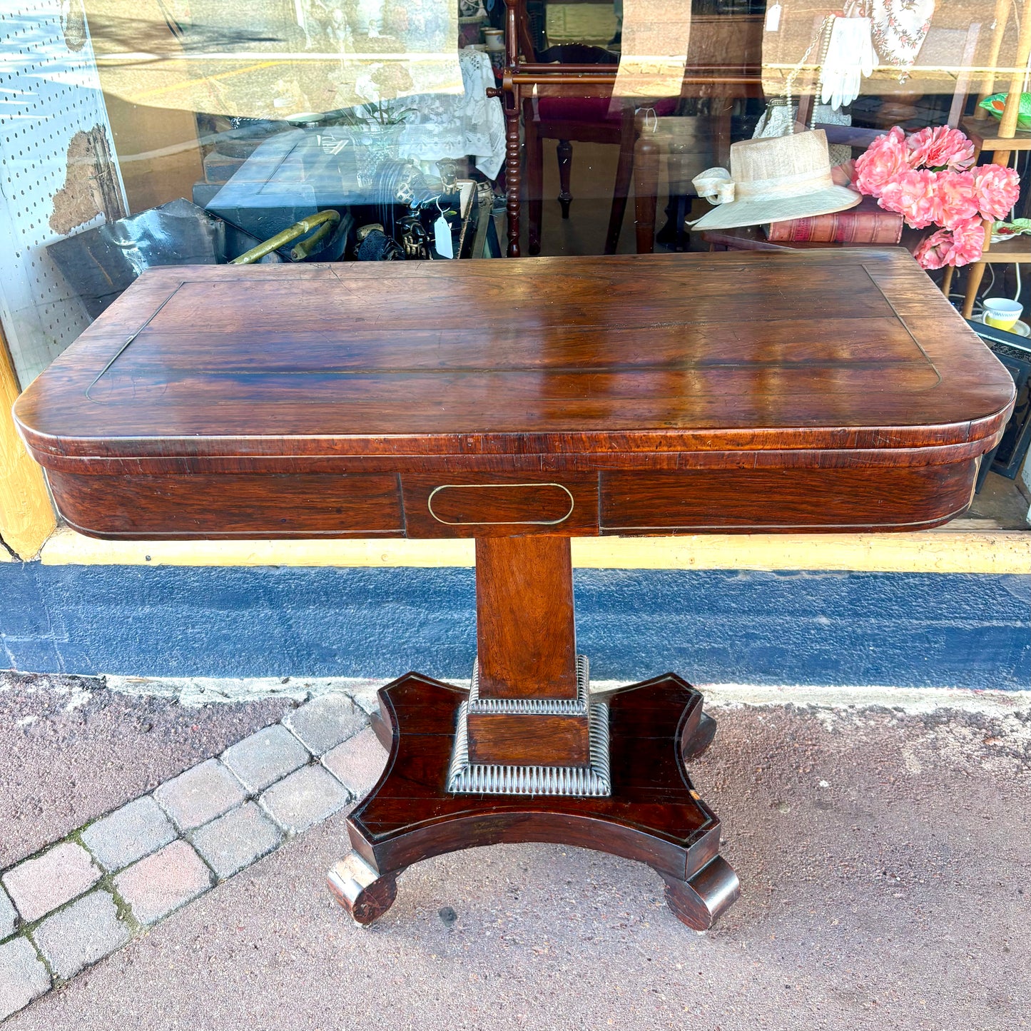 Victorian Mahogany Card Table with Brass Inlay – c.1830s
