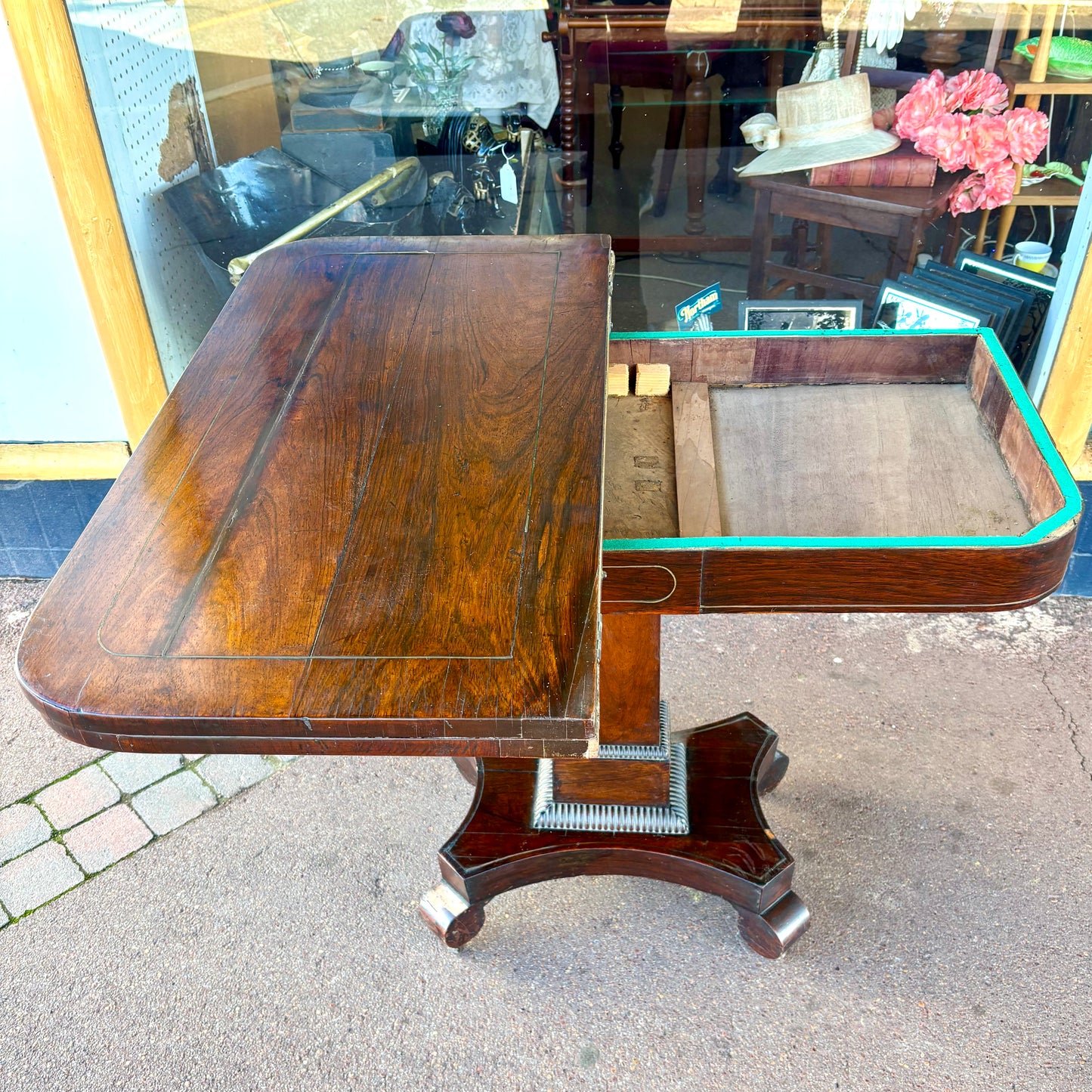 Victorian Mahogany Card Table with Brass Inlay – c.1830s