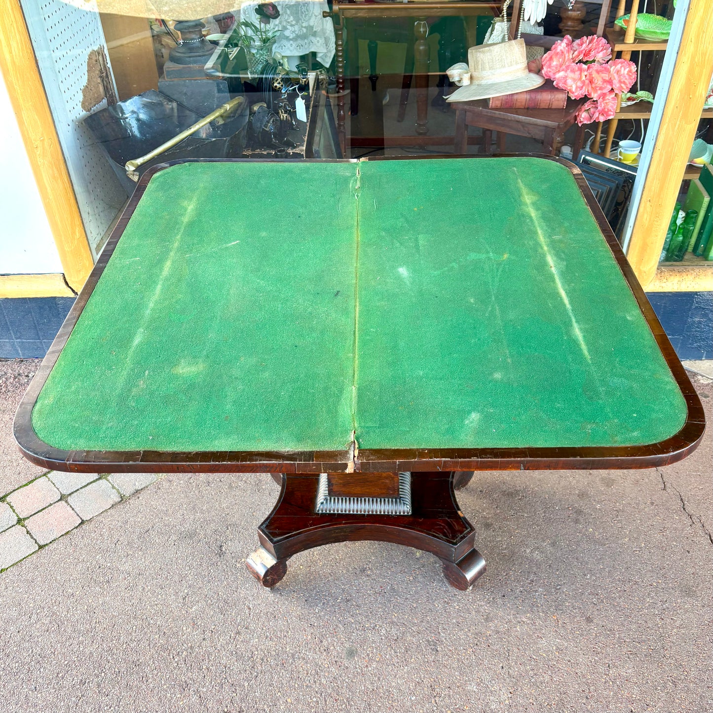 Victorian Mahogany Card Table with Brass Inlay – c.1830s