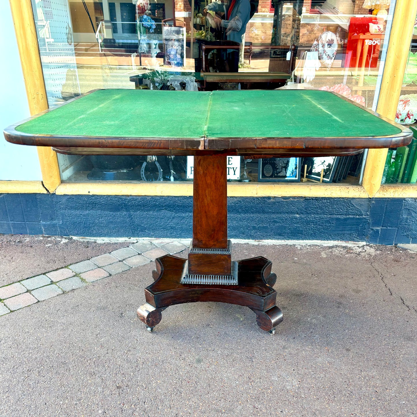 Victorian Mahogany Card Table with Brass Inlay – c.1830s