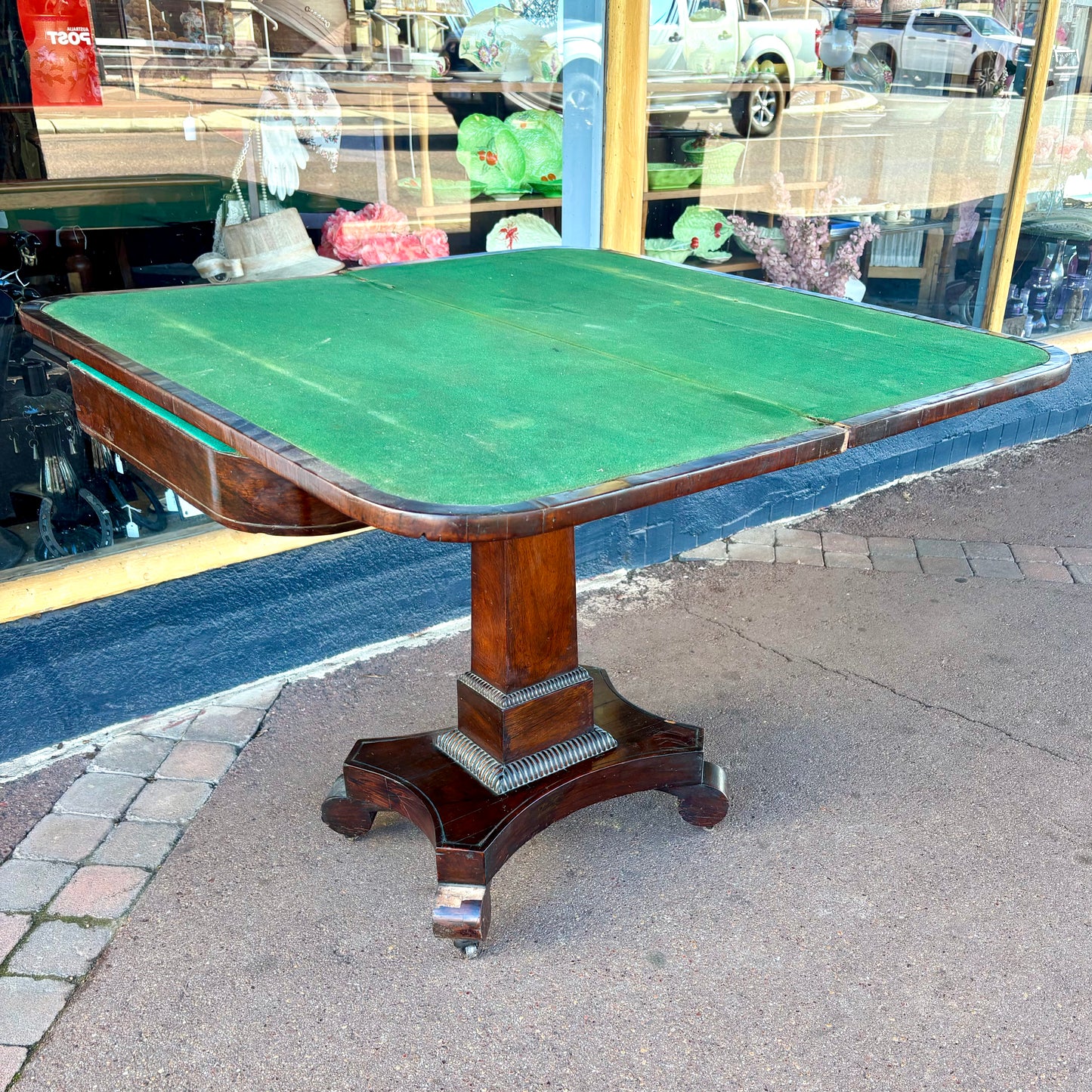 Victorian Mahogany Card Table with Brass Inlay – c.1830s