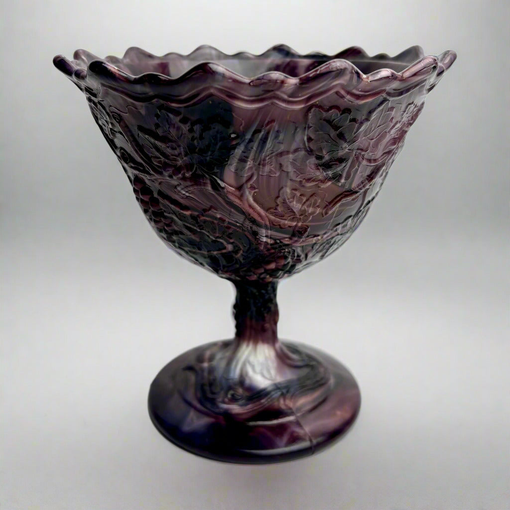 Imperial Glass Amethyst Slag Compote – Grape Pattern, c.1950s