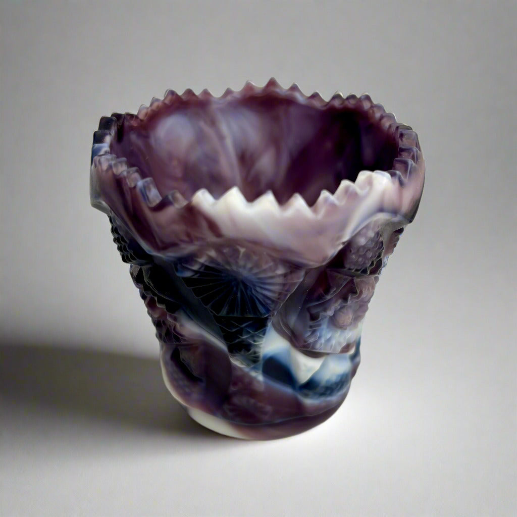 Sowerby Purple Malachite Slag Glass Toothpick Holder – Pattern 8554, c.1890