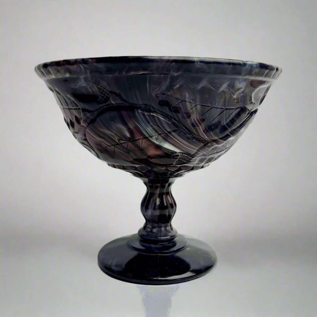 Victorian-Style Amethyst Slag Glass Compote with Leaf Star Base – c.1900