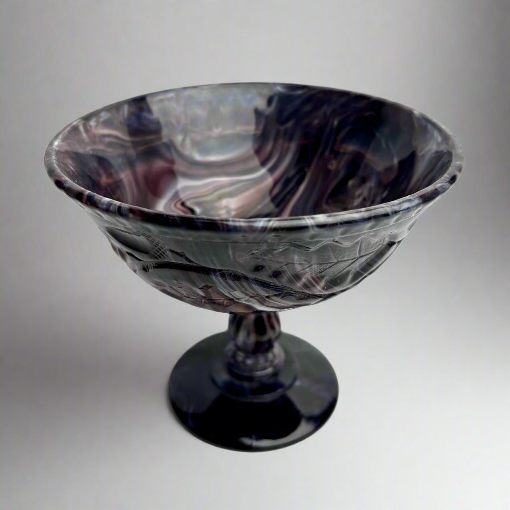 Victorian-Style Amethyst Slag Glass Compote with Leaf Star Base – c.1900