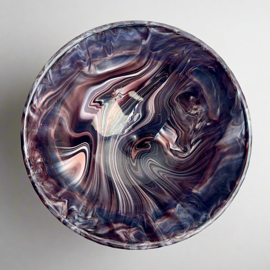 Victorian-Style Amethyst Slag Glass Compote with Leaf Star Base – c.1900