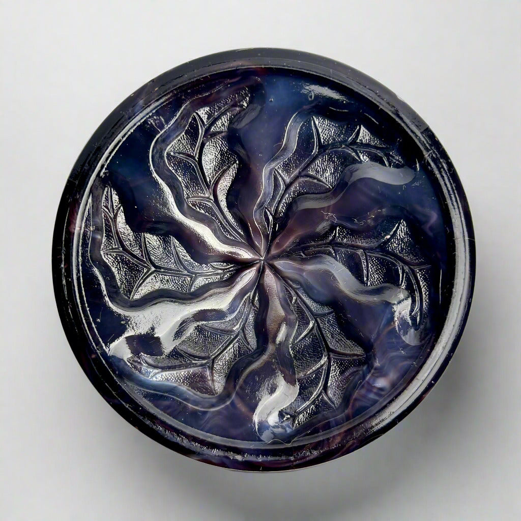 Victorian-Style Amethyst Slag Glass Compote with Leaf Star Base – c.1900