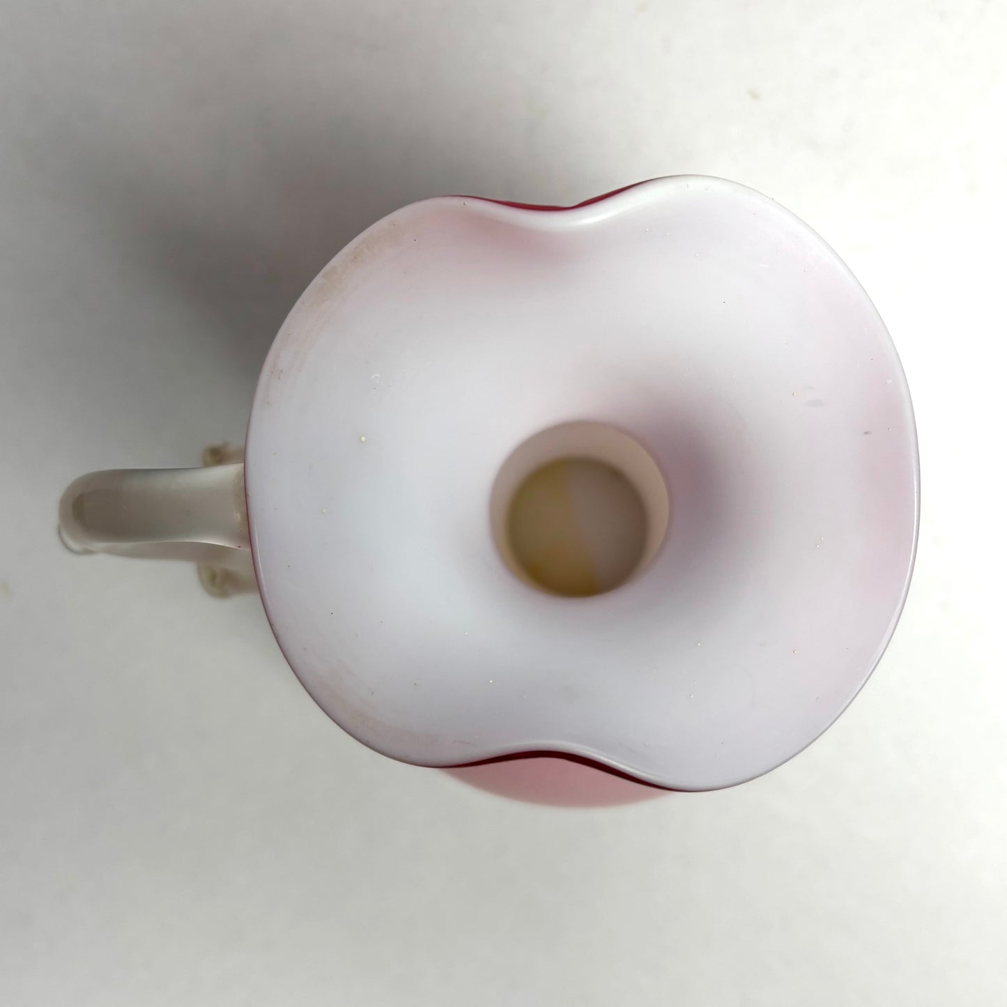 Antique Satin Glass Jug Pink and White Fluted Top