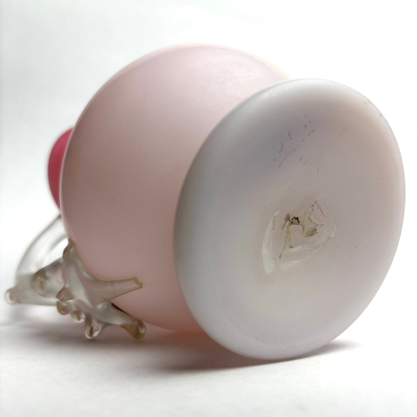 Antique Satin Glass Jug Pink and White Fluted Top