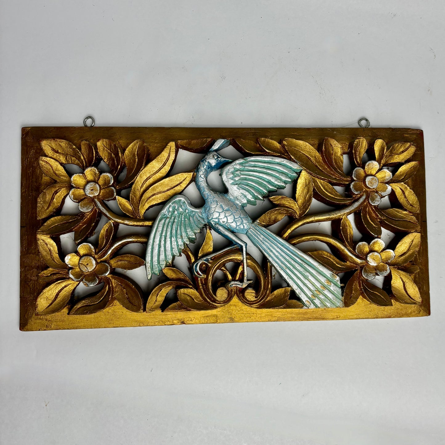 Pair of vintage hand carved and gilt timber wall phoenixes