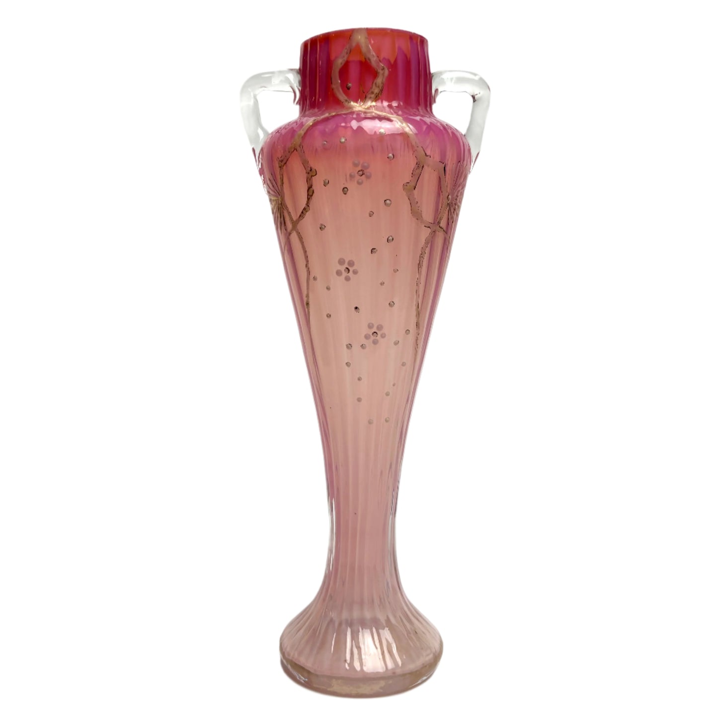 Antique Victorian Hand Blown Pink Glass Vase with Coralene Texture