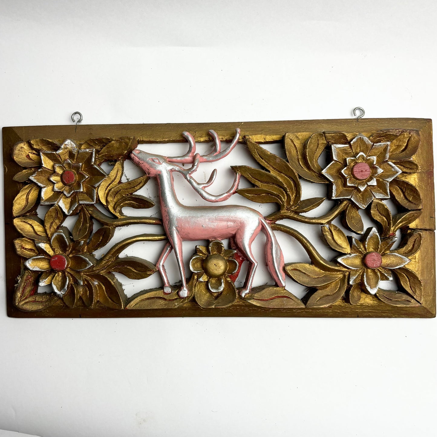 Pair of vintage hand carved and gilt timber wall deer