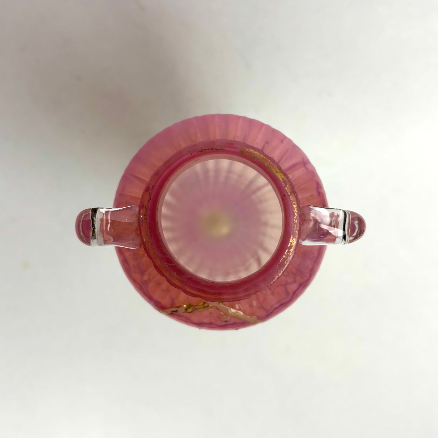 Antique Victorian Hand Blown Pink Glass Vase with Coralene Texture