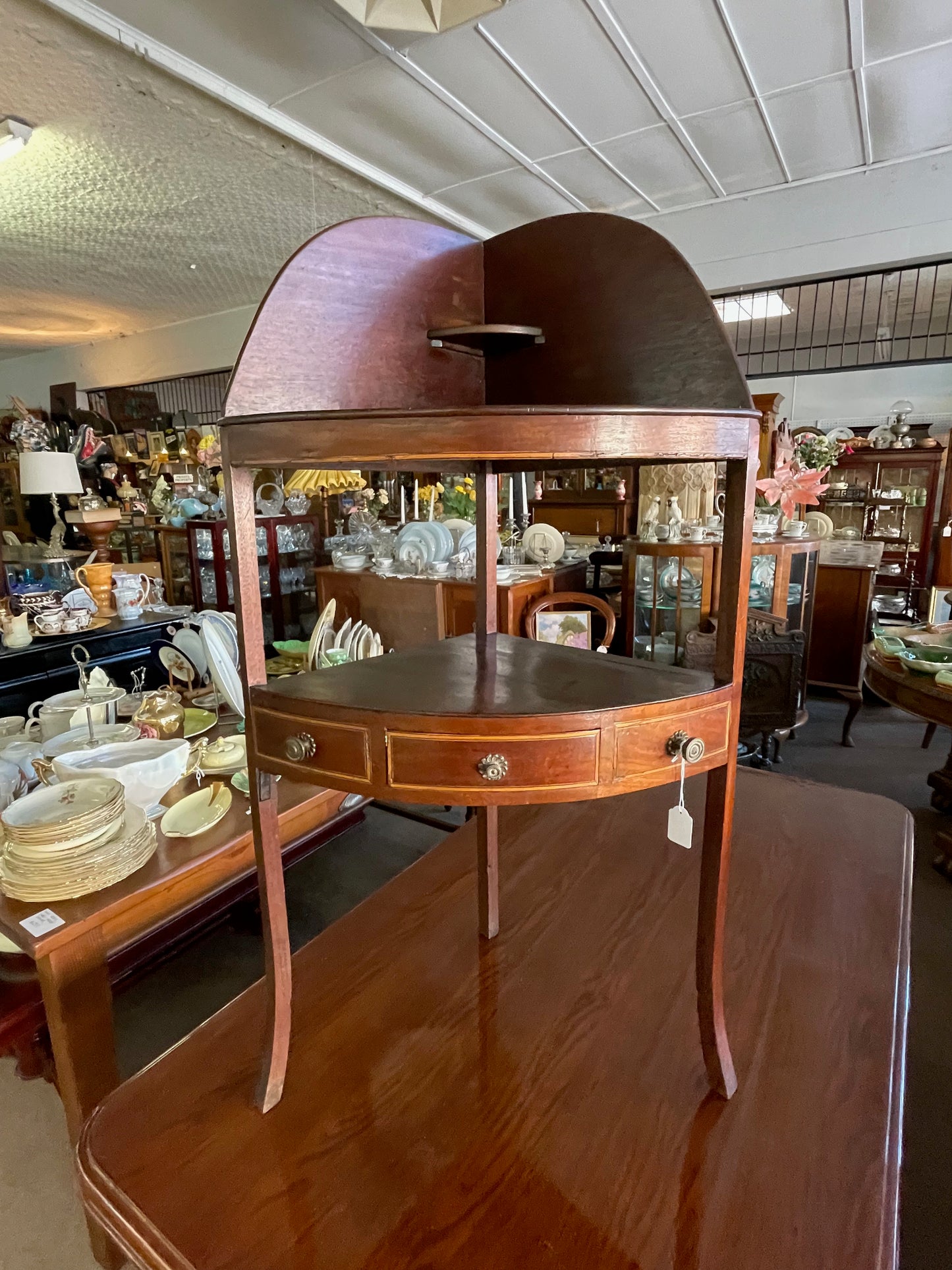 Georgian mahogany inlaid corner washstand