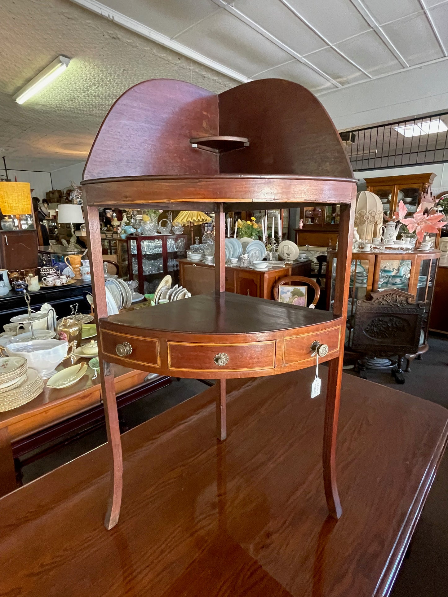 Georgian mahogany inlaid corner washstand