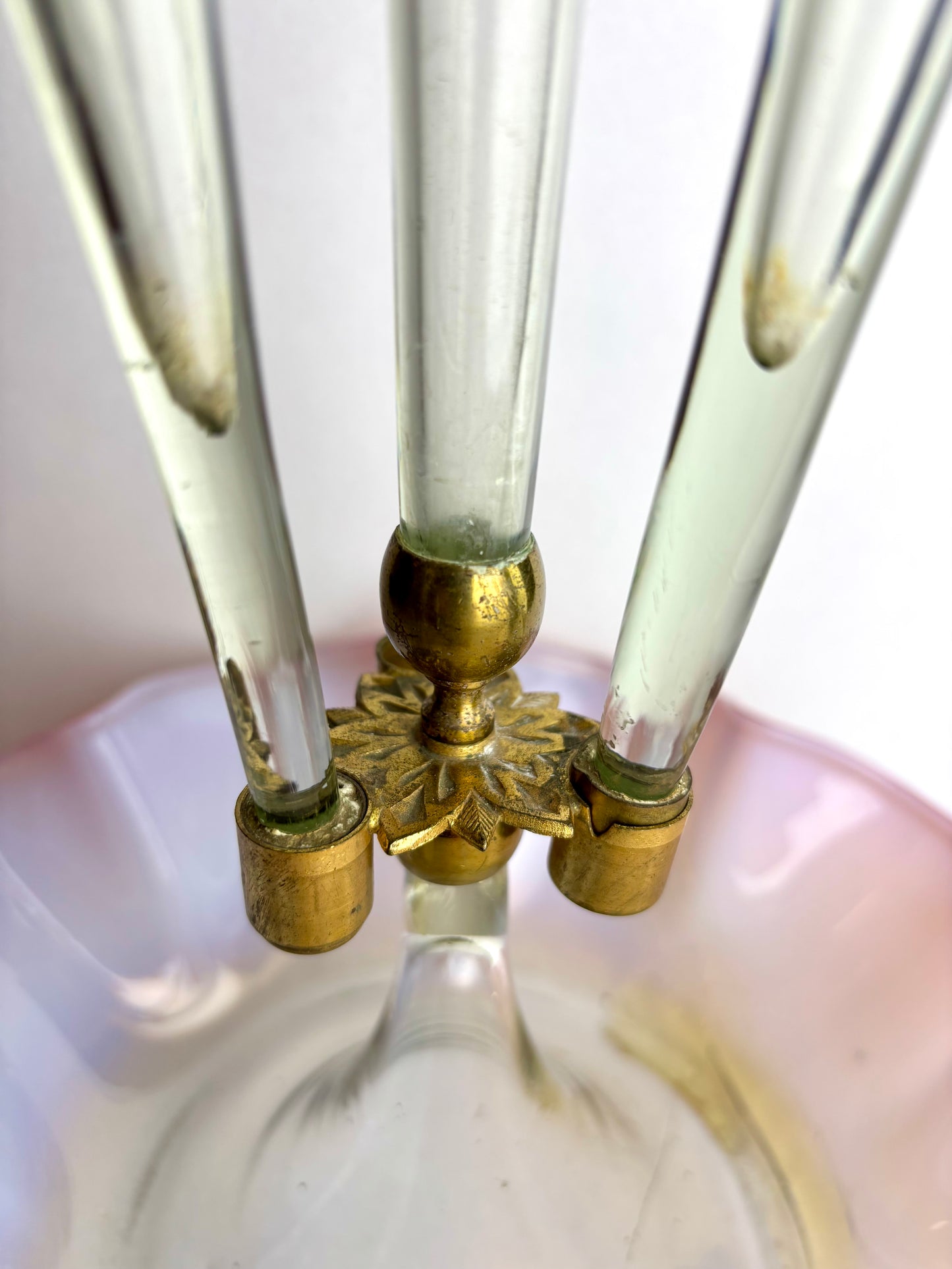 Victorian Glass Epergne – Cranberry & Opalescent, 47cm (As Is)