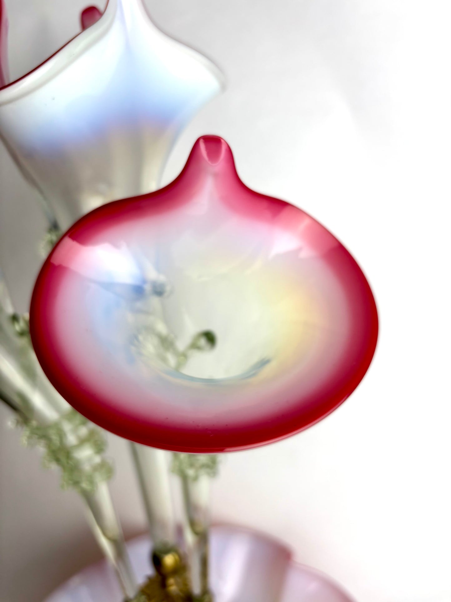 Victorian Glass Epergne – Cranberry & Opalescent, 47cm (As Is)