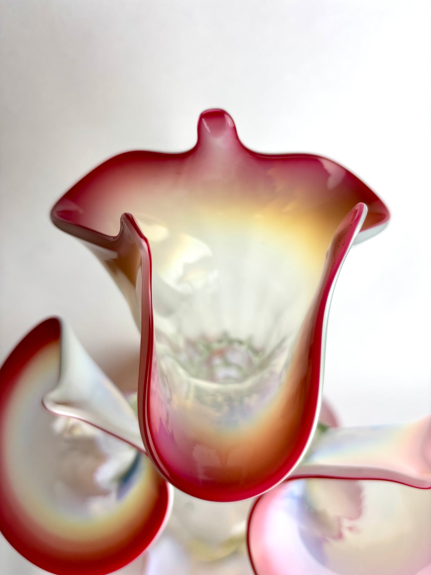 Victorian Glass Epergne – Cranberry & Opalescent, 47cm (As Is)