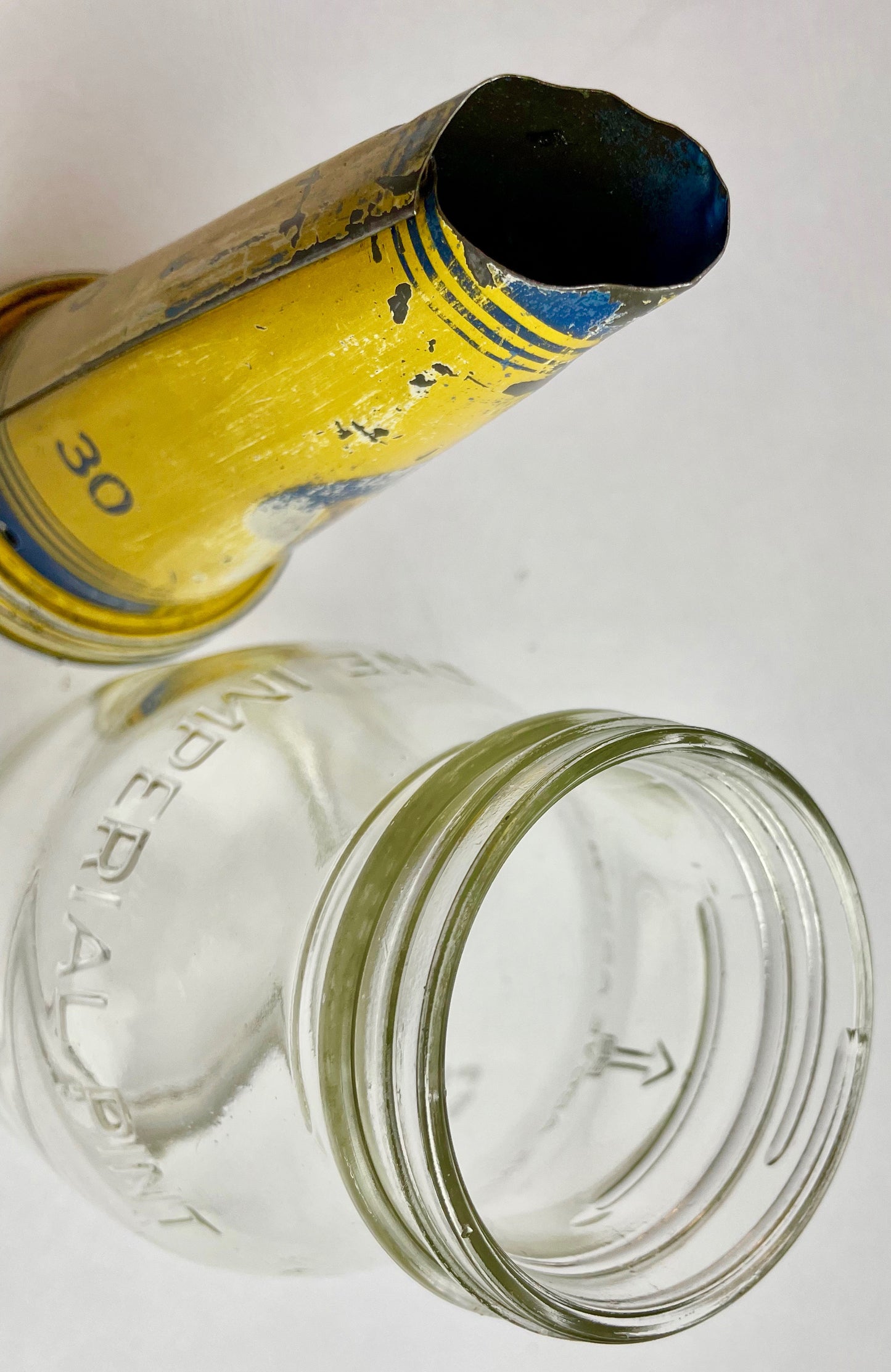 Golden Fleece tin oil bottle pourer with one imperial pint bottle
