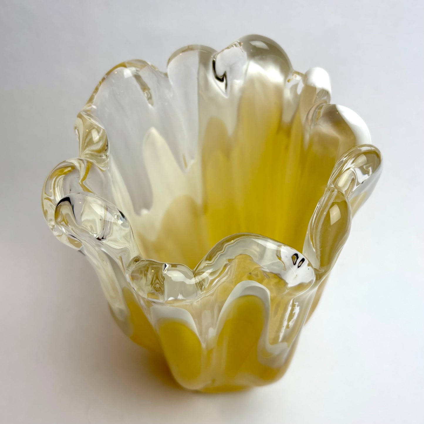 Hand-Blown Art Glass Vase – Amber, White & Clear Sommerso Style