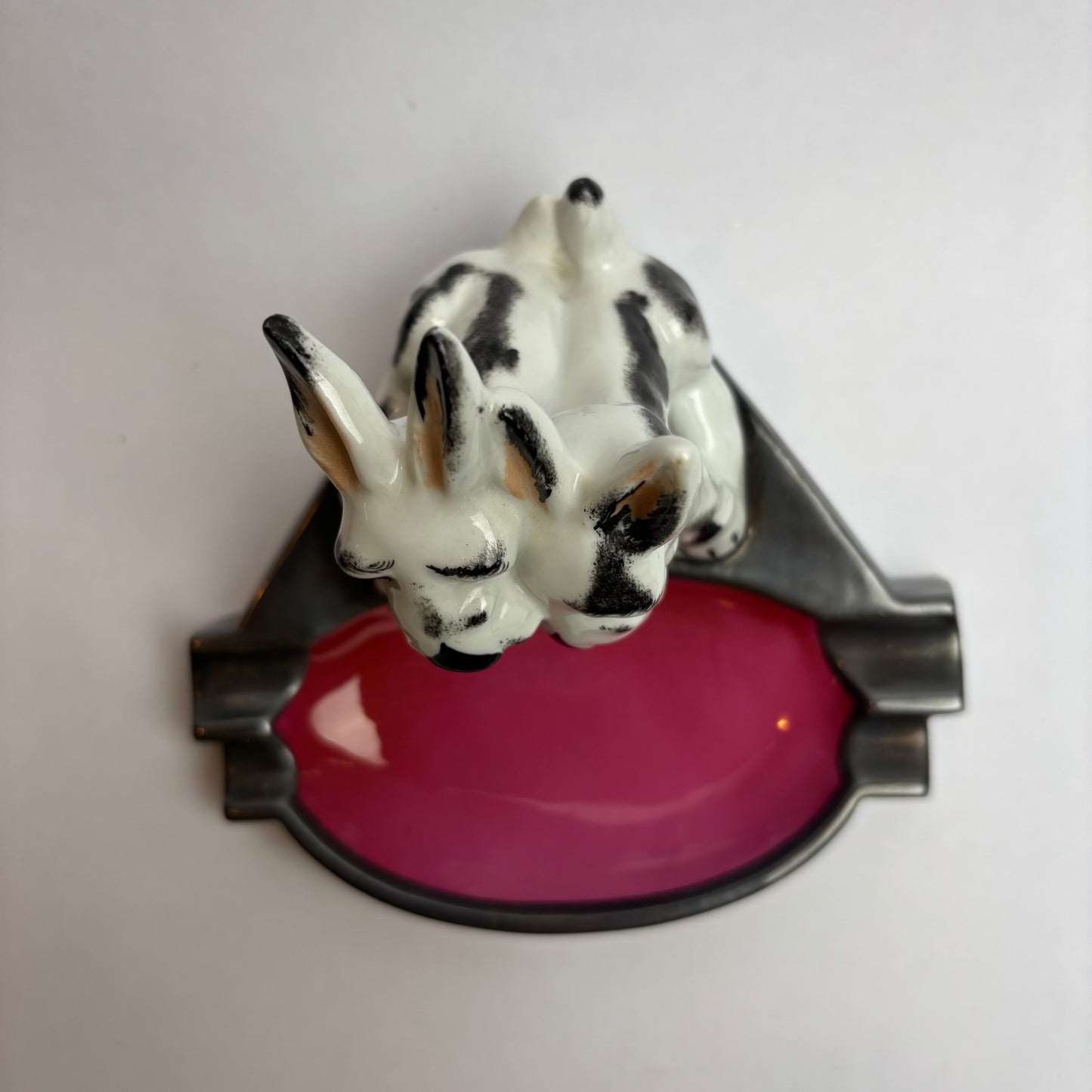 German Porcelain Double Dog Ashtray — Art Deco Era