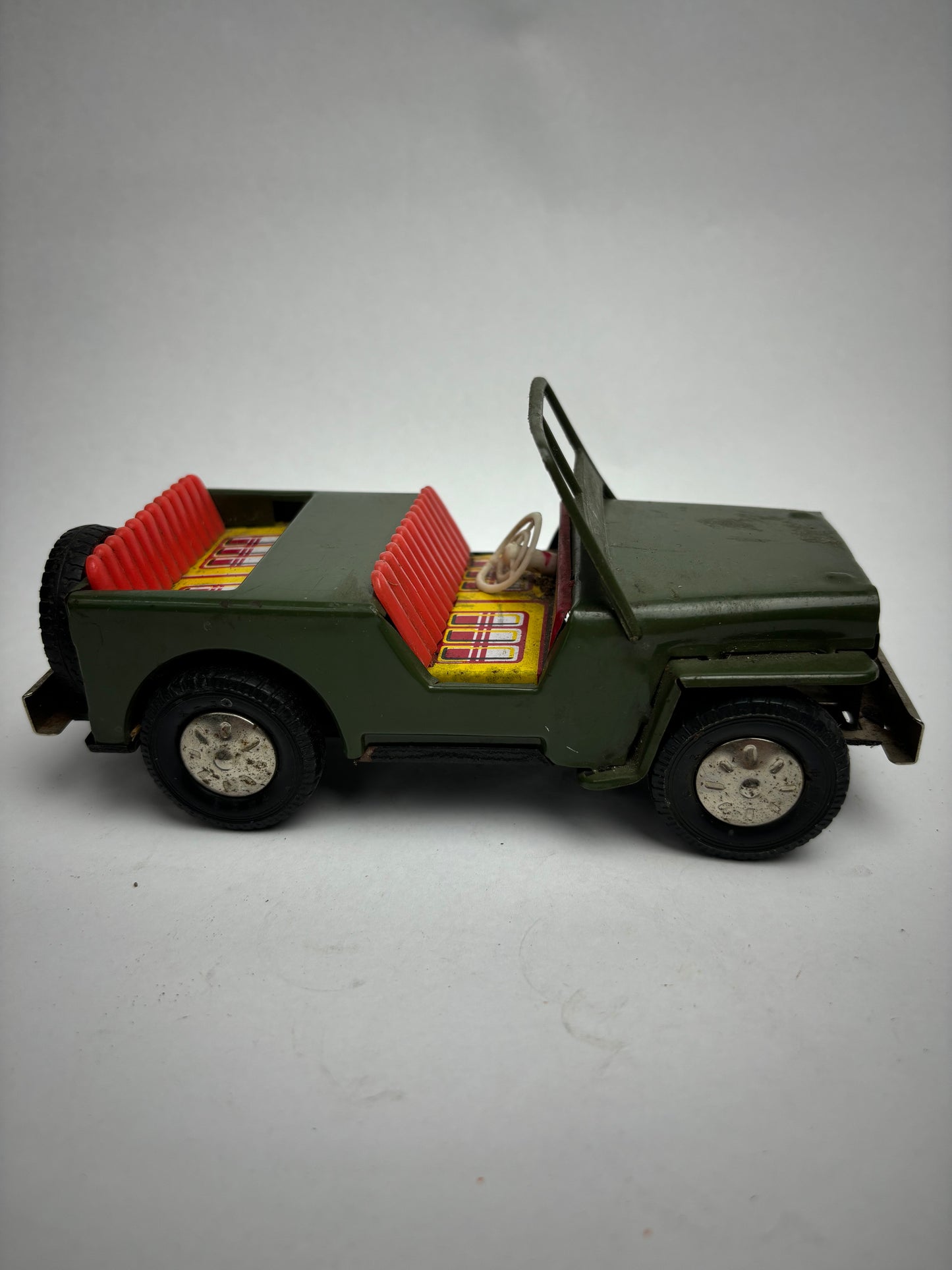Vintage Tin Friction Haji Army Jeep