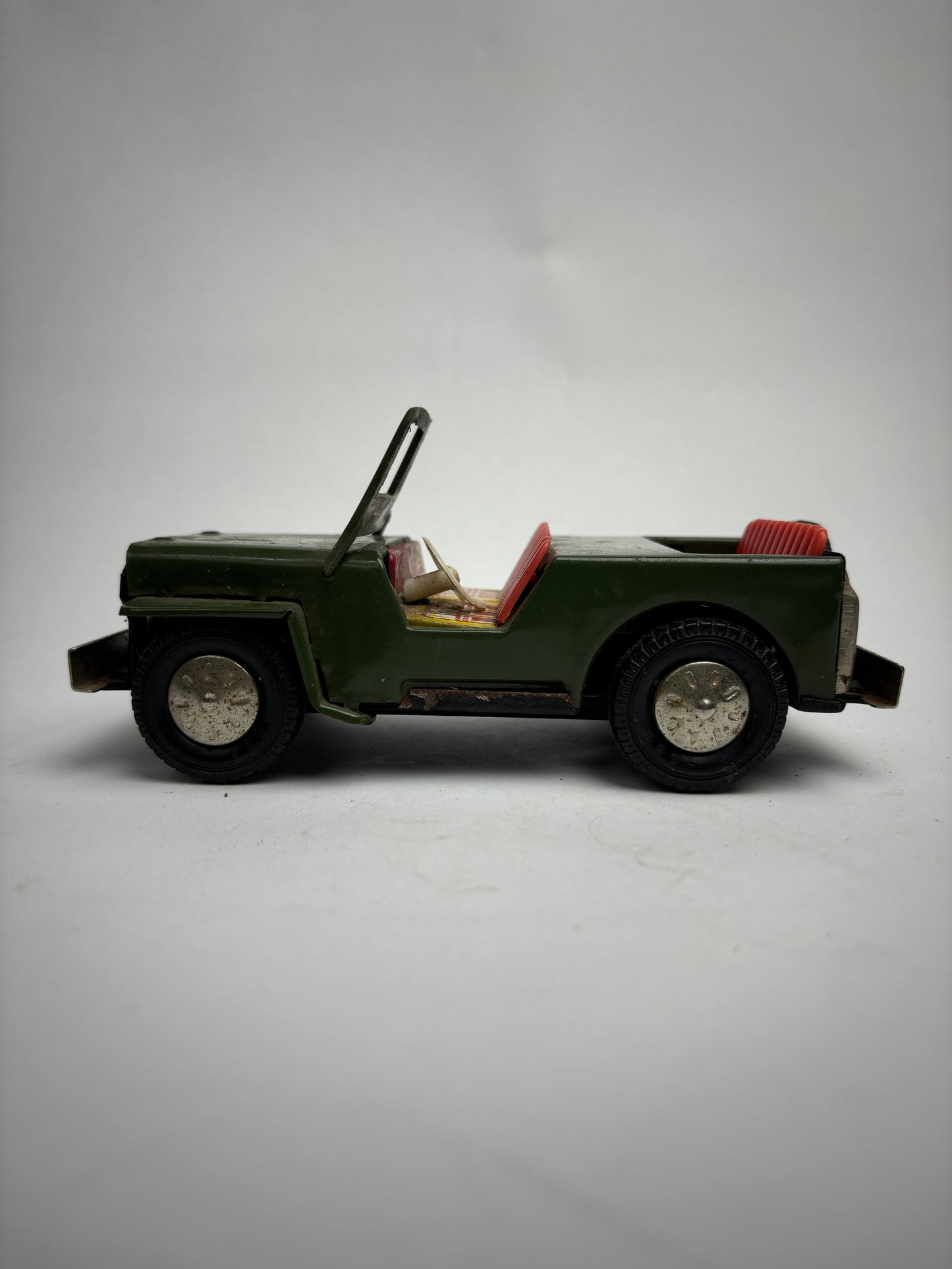 Vintage Tin Friction Haji Army Jeep