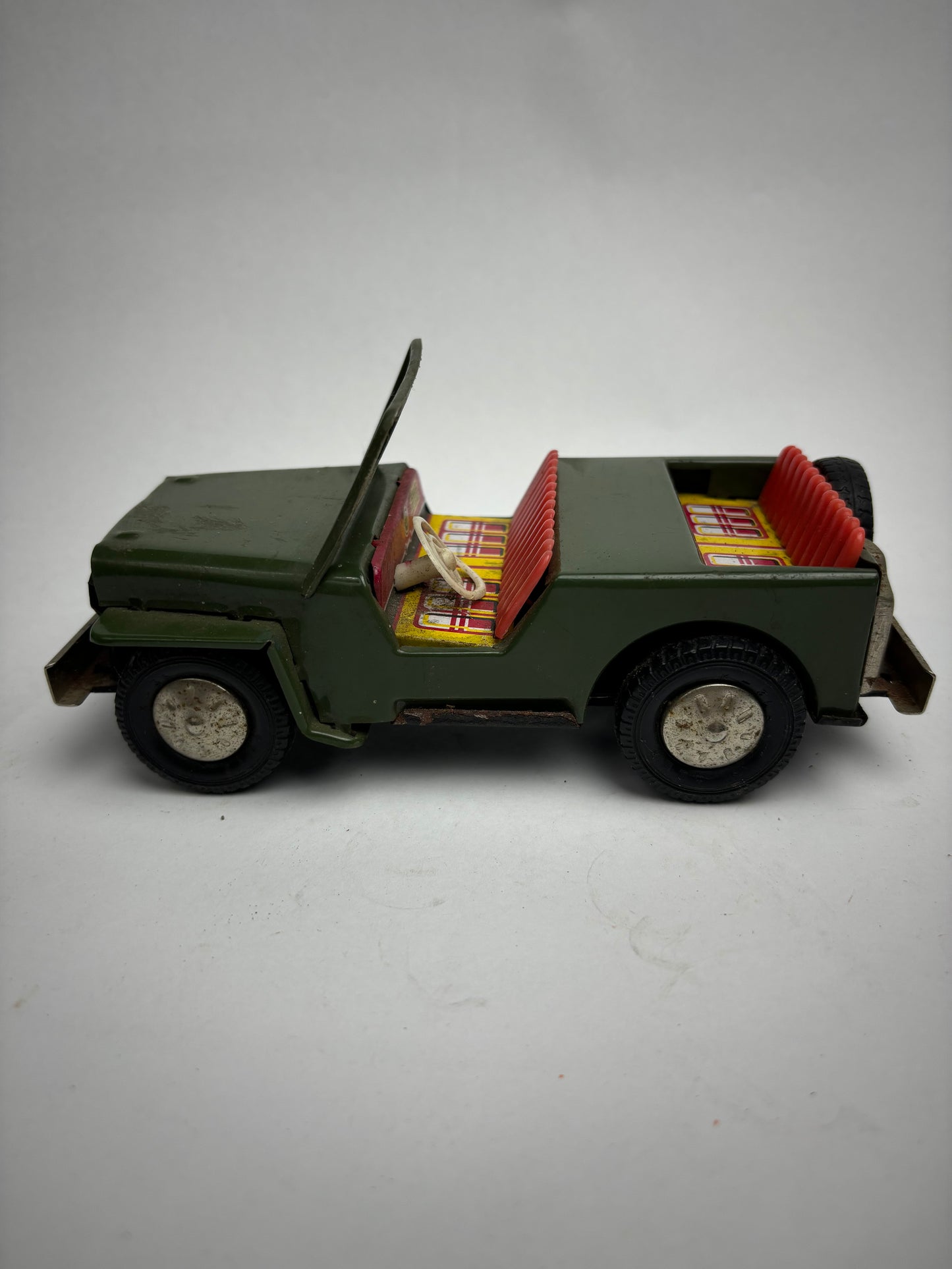 Vintage Tin Friction Haji Army Jeep
