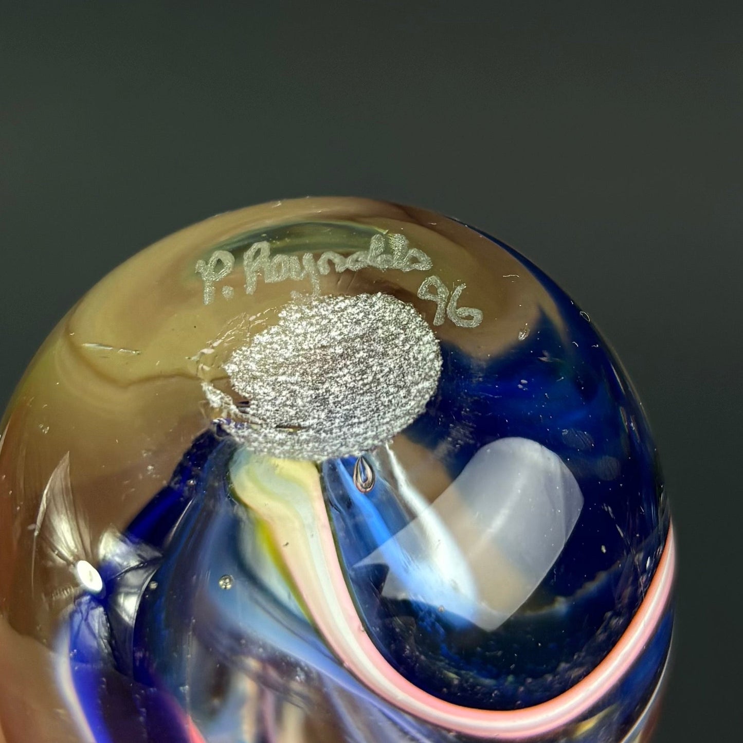 Signed P. Reynolds '96 Studio Art Glass Paperweight