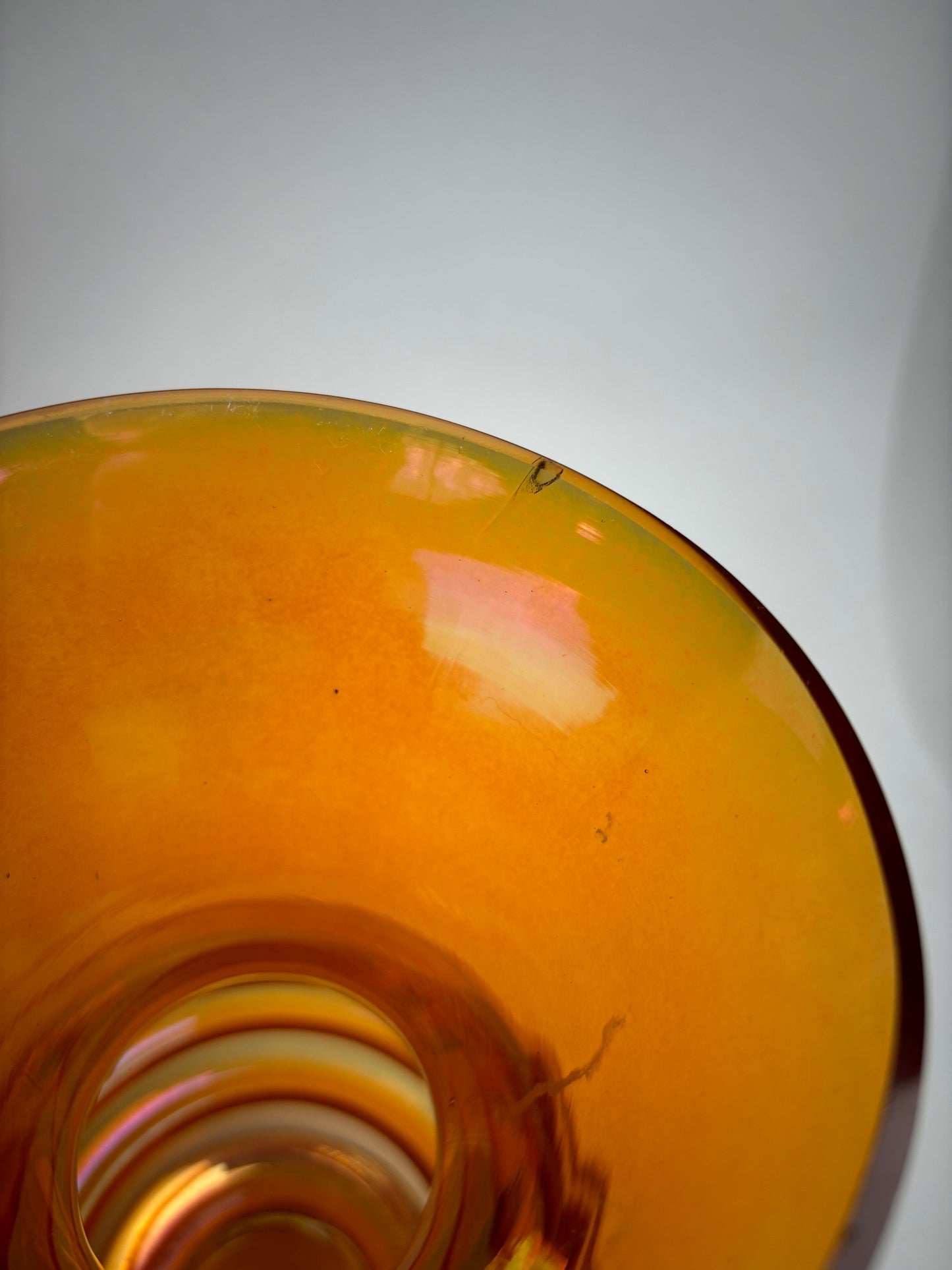 Crown Crystal Glass (Australia) ‘Melon Rib’ 9.5” Vase, in Marigold
