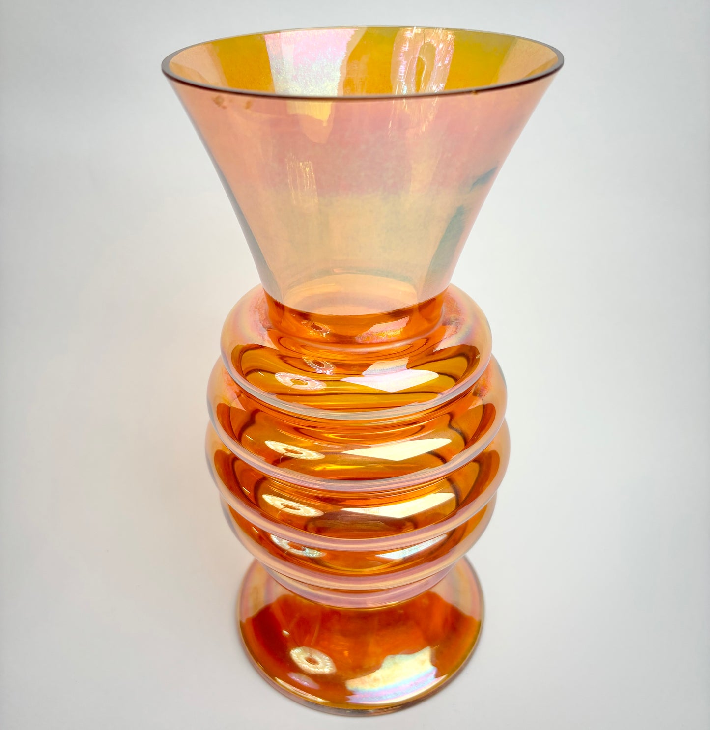 Crown Crystal Glass (Australia) ‘Melon Rib’ 9.5” Vase, in Marigold
