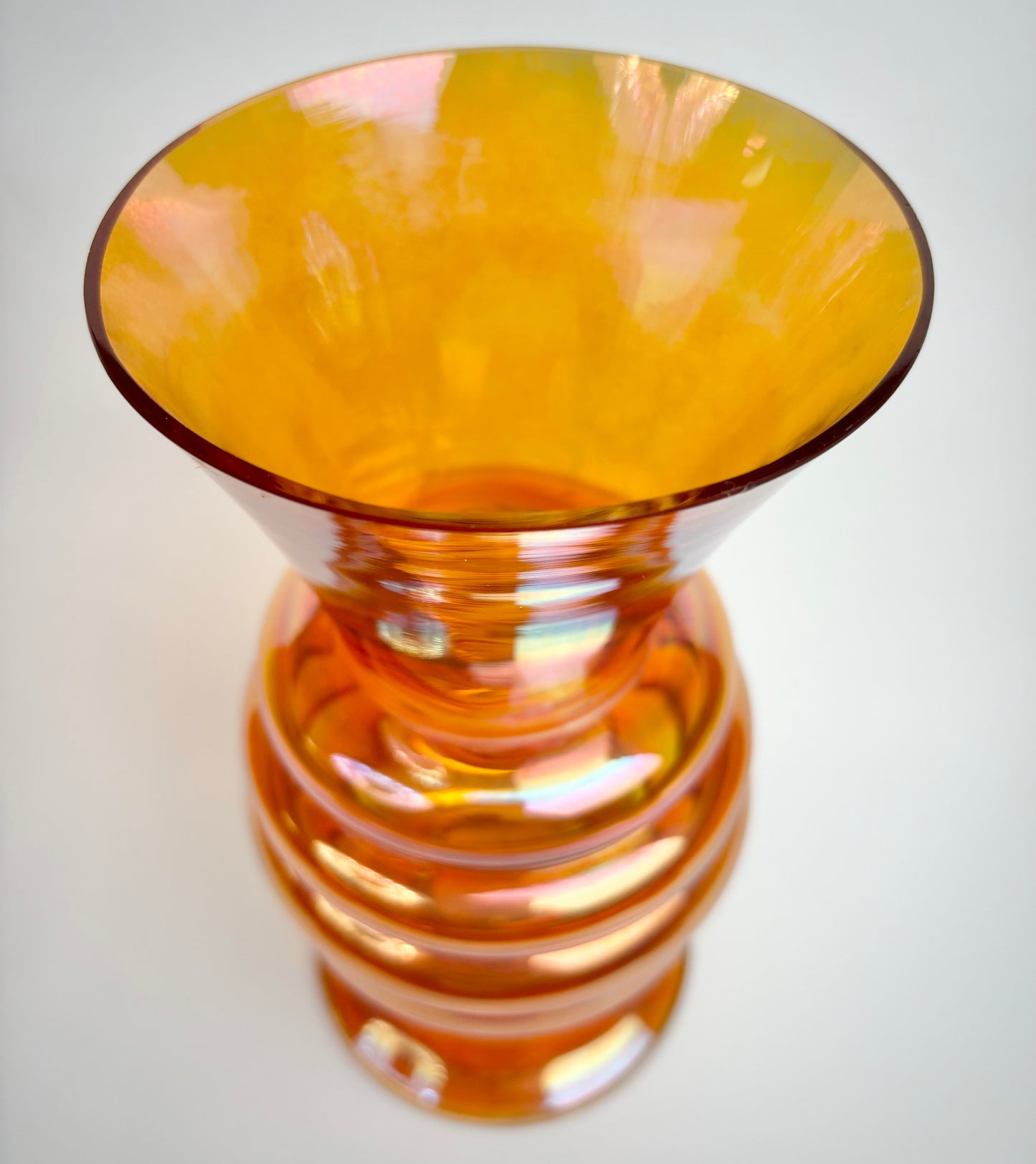Crown Crystal Glass (Australia) ‘Melon Rib’ 9.5” Vase, in Marigold