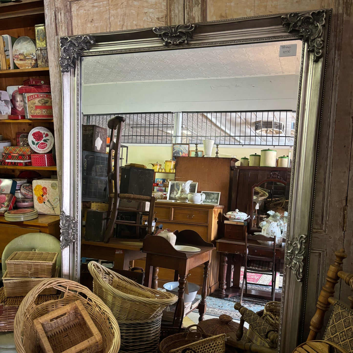 XXL Ornate Silver Bevelled Mirror 195cm – Statement Wall Mirror