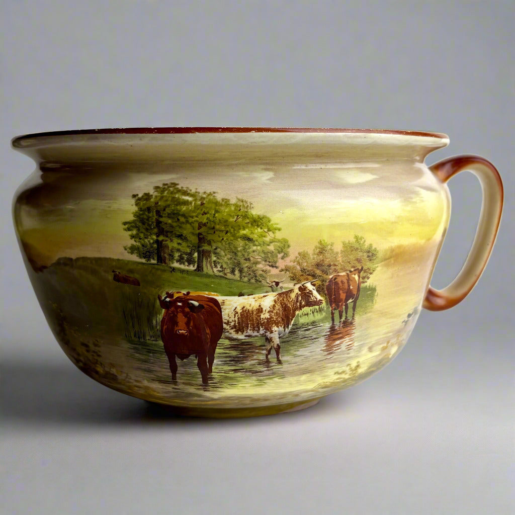 Antique Ceramic Chamber Pot – Cattle Scene, Grindley England, c.1900
