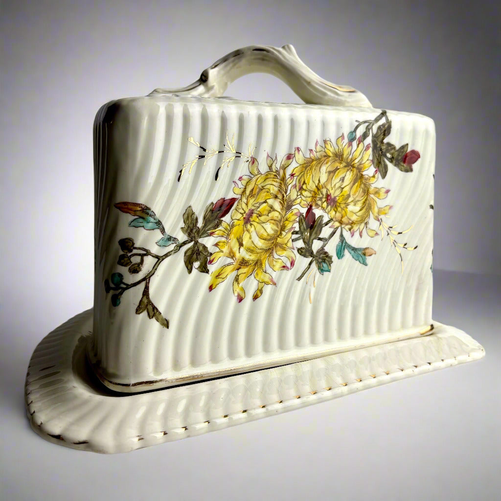 Franz Anton Mehlem (Bonn, Germany) Cheese Dome – Hand-Painted Chrysanthemums, c.1880