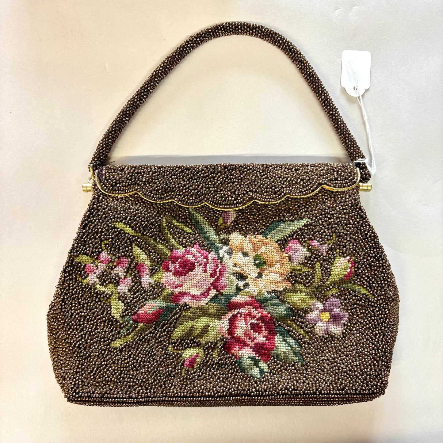 Vintage Hand-Beaded Floral Evening Bag