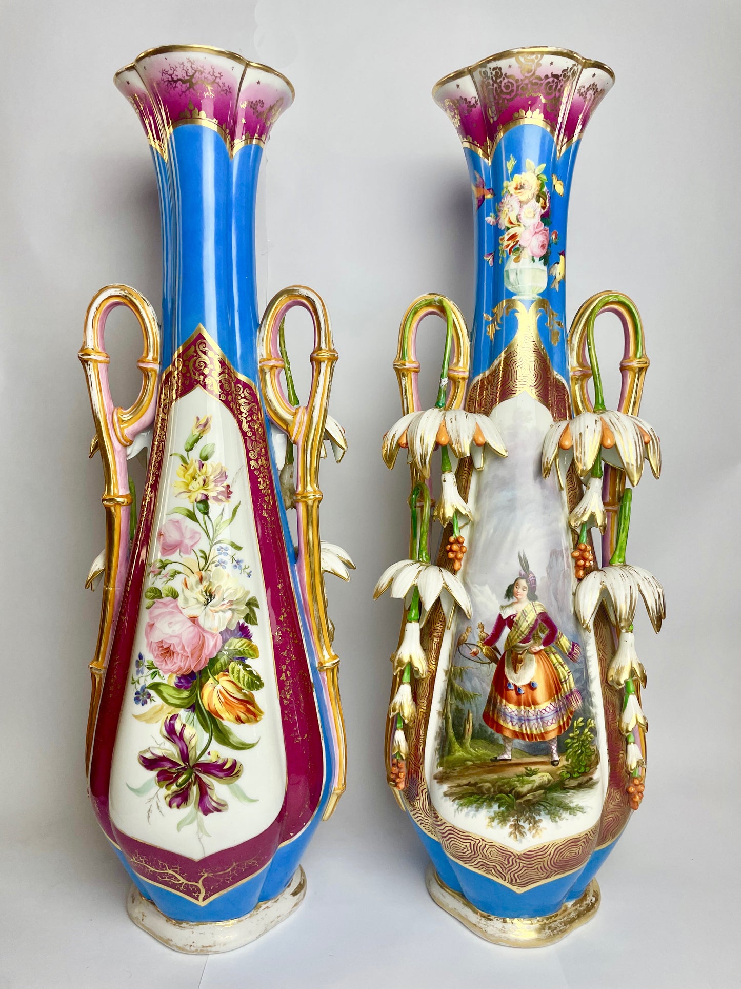 Pair of Antique Oversize Paris Porcelain Vases