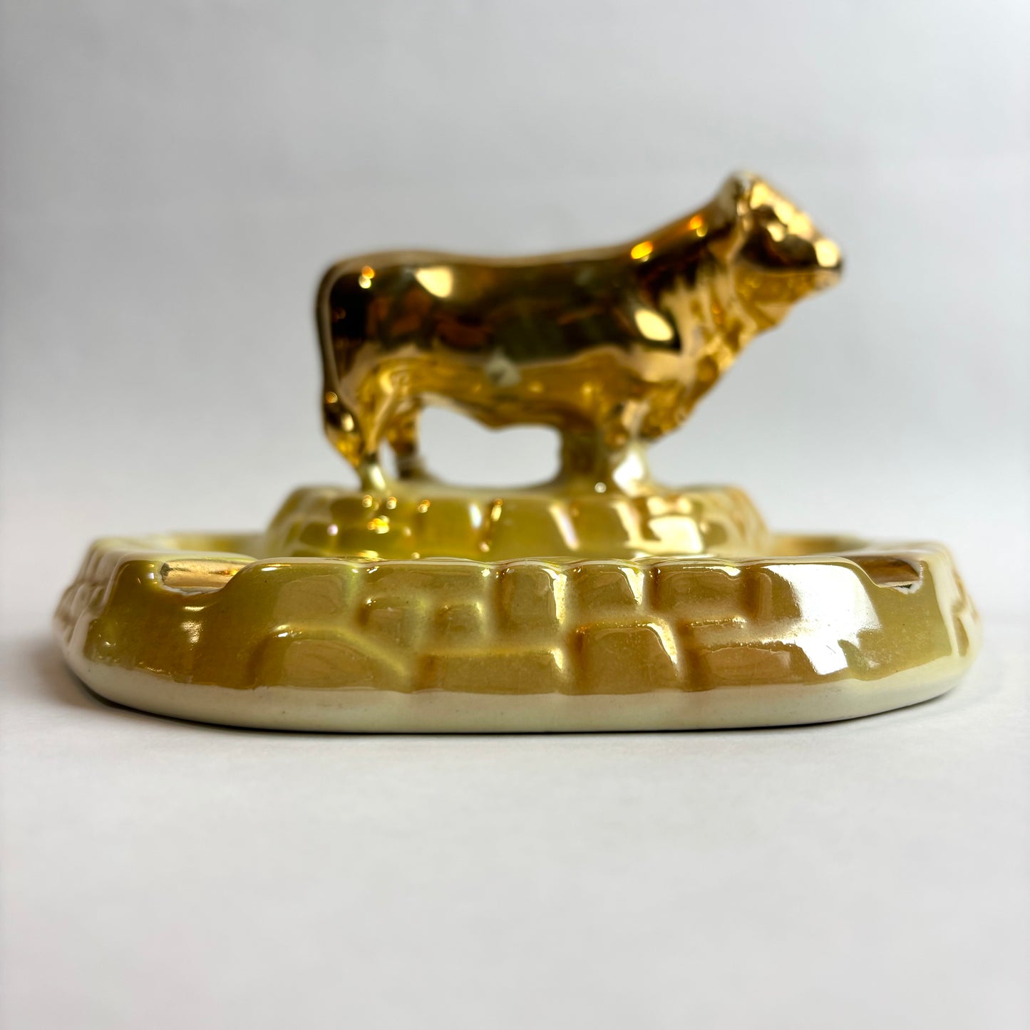Wembley Ware Bull Ashtray – Lustre Glaze with Gold Bull