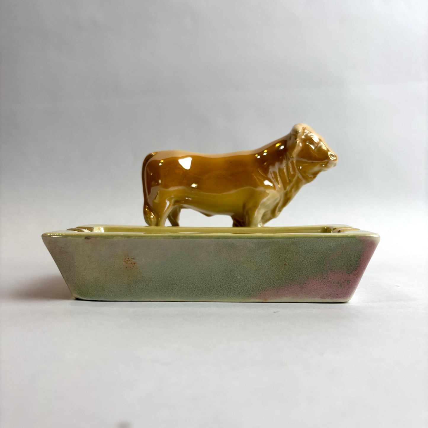 Wembley Ware Trough Ashtray with Bull – Tan Glaze