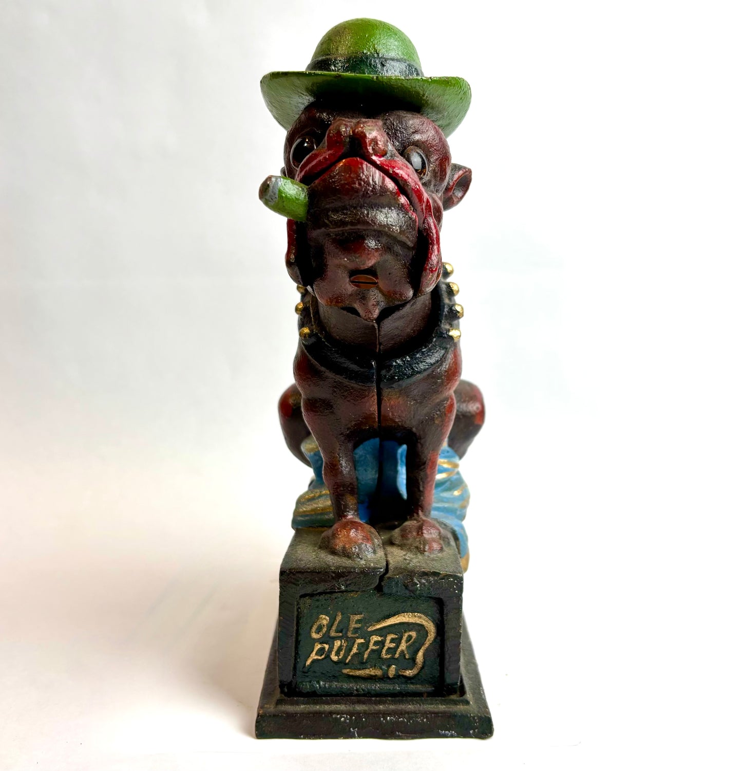 Vintage Cast Iron Ole Puffer Bulldog Bank