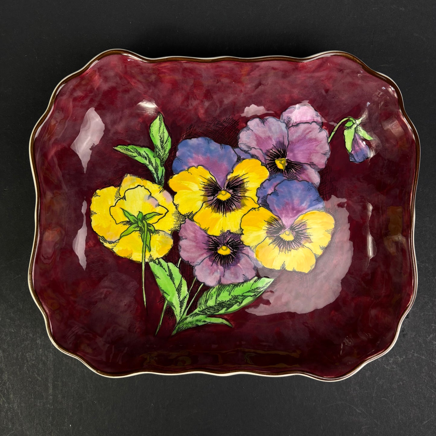 Royal Doulton "Pansy" D6402 Art Deco Serving Plate – Hand Decorated Floral Platter