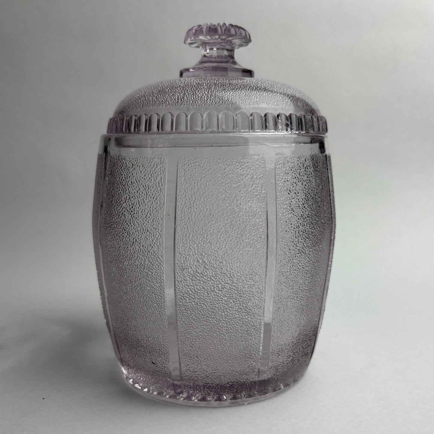 Antique Davidson Amethyst Glass Honey Barrel Jar c1880s Pattern 529