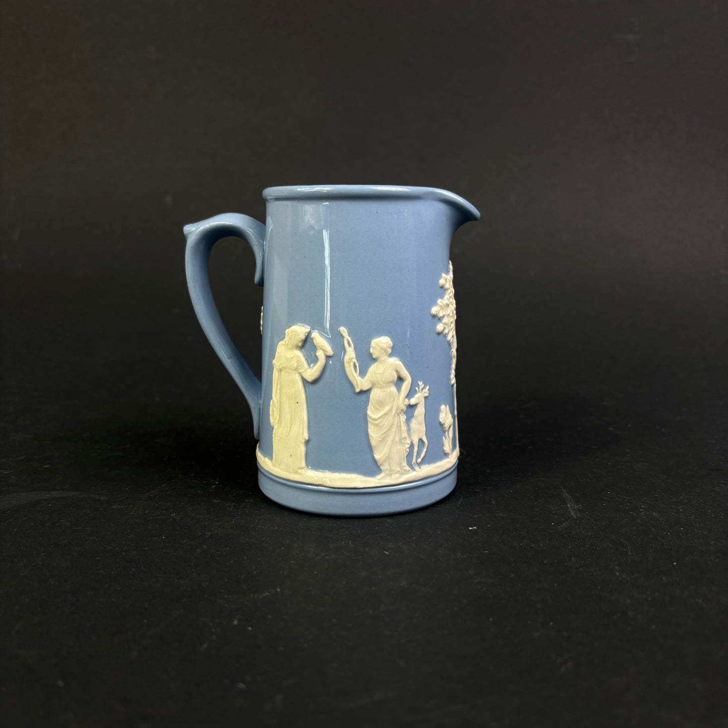 Wedgwood Jasperware Pale Blue Cream Jug – Hunting Scene – Made in England