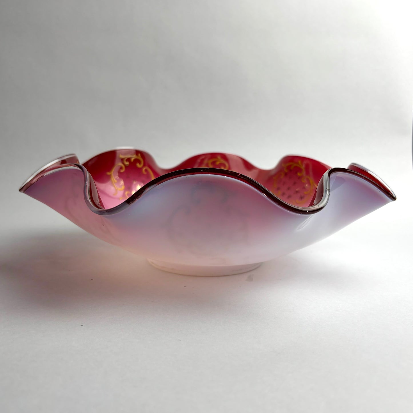 Large Ruffled Victorian Art Glass Bowl